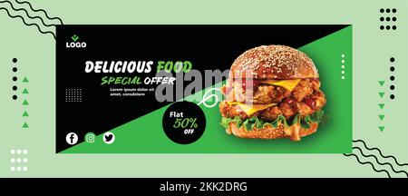Banner modello completamente modificabile per il Burger Restaurant Illustrazione Vettoriale
