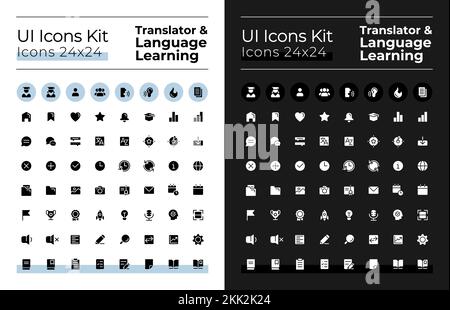 Icone dell'interfaccia utente glifo del traduttore impostate per la modalità scura e chiara Illustrazione Vettoriale