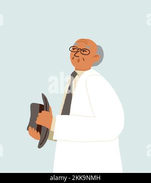 Medico preoccupato che tiene un cappello isolato su sfondo chiaro. Illustrazione del medico. Illustrazione vettoriale Illustrazione Vettoriale