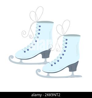 Pattini di ghiaccio cartoni animati stile piatto doodle vettore illustrazione, tempo libero invernale o attività sportive, scarpe per stile di vita sano e hobby, attrezzature per il pattinaggio Illustrazione Vettoriale