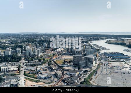 Vista su Richmond, British Columbia, e sul fiume Fraser Foto Stock