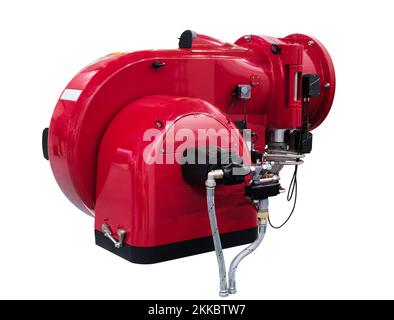 Moderno impianto industriale di riscaldamento dell'acqua a gas con compressore ad alta pressione isolato su sfondo bianco Foto Stock