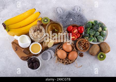 Assortimento di prodotti contenenti melatonina Foto Stock