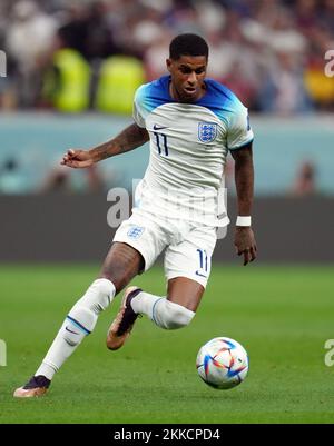 Marcus Rashford in Inghilterra durante la partita di Coppa del mondo FIFA di Gruppo B al Bayt Stadium, al Khor. Data immagine: Venerdì 25 novembre 2022. Foto Stock