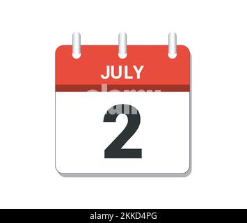 Luglio 2nd vettore icona calendario. Concetto di pianificazione, attività e compiti Illustrazione Vettoriale