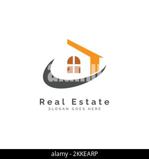real estate semplice logo design icona vettore con la forma di casa e luna Illustrazione Vettoriale