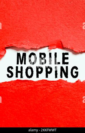 Didascalia concettuale Shopping mobile. Concetto che significa scambio di beni e servizi tramite dispositivi wireless Foto Stock