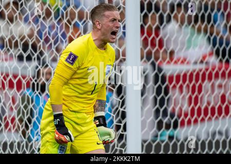 Al Khor, Qatar. 25th Nov 2022. Jordan Pickford of England durante la Coppa del mondo FIFA Qatar 2022 incontro di Gruppo B tra Inghilterra e Stati Uniti allo Stadio al Bayt di al Khor, Qatar il 25 novembre 2022 (Photo by Andrew Surma/ Credit: Sipa USA/Alamy Live News Foto Stock