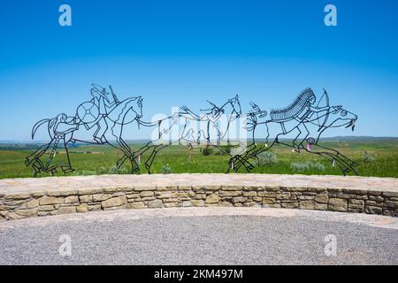 Crow Agency, MT, USA - 23 giugno 2022: Visita turistica al campo di battaglia di Little Bighorn, monumento nazionale. Nella foto, 7th° Reggimento della Cavalleria americana e in Foto Stock