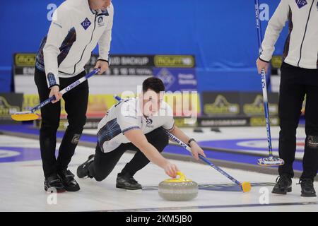 Ostersund, Svezia. 26th Nov 2022. Hammy McMillan scozzese durante la partita di medaglia d'oro maschile tra la Scozia e la Svizzera ai Campionati europei di curling che si tengono all'Ostersund Arena, Ostersund, Svezia, il 26 novembre 2022. Photo: Mats Andersson / TT / kod 62210 Credit: TT News Agency/Alamy Live News Foto Stock