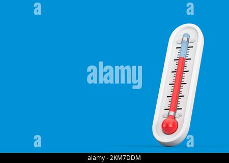 Termometro per esterni su sfondo blu. rendering 3D Foto Stock