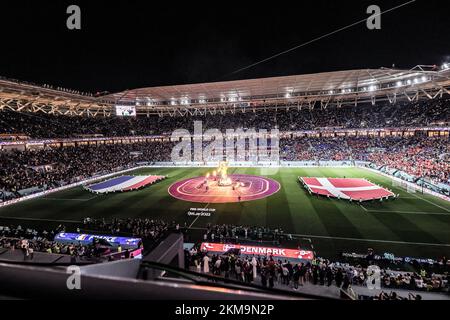 L'immagine mostra una partita di calcio tra Francia e Danimarca, nel Gruppo D della Coppa del mondo FIFA 2022, allo Stadio 974, a Doha, Stato del Qatar, sabato 26 novembre 2022. FOTO DI BELGA BRUNO FAHY Foto Stock