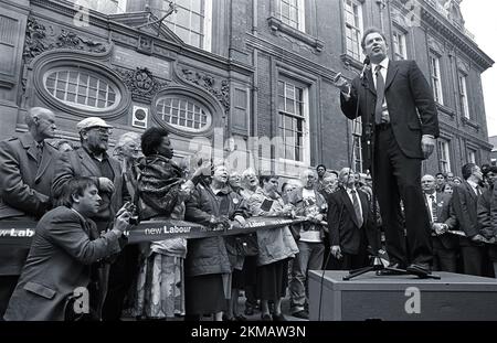 Tony Blair, marchette, Leicester, Campagna elettorale del Regno Unito 1997 Foto Stock