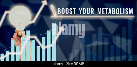 Testo di scrittura amplifichi il vostro metabolismo, idea di affari che accelera la ripartizione dell'apporto calorico dell'alimento Foto Stock