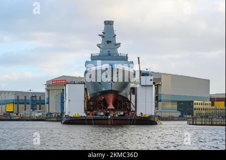 HMS Glasgow, la prima delle otto fregate di tipo 26, in costruzione presso il cantiere navale Govan di Glasgow - novembre 2022. Foto Stock