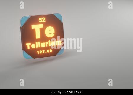 Belle illustrazioni astratte in piedi nero e fuoco Tellurio elemento della tavola periodica. Design moderno con elementi dorati, rendering 3D il Foto Stock