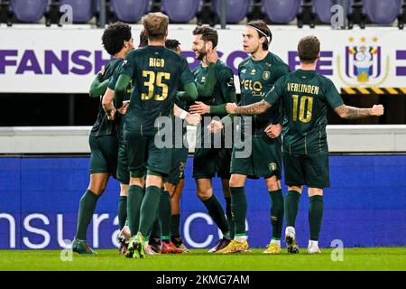 Nokkvi Thorisson di Beerschot festeggia dopo aver segnato durante una partita di calcio tra RSCA Futures (U23) e Beerschot VA, sabato 26 novembre 2022 a Bruxelles, il giorno 15 della 2022-2023 seconda divisione del campionato belga 'Challenger Pro League' 1B. BELGA FOTO TOM GOYVAERTS Foto Stock