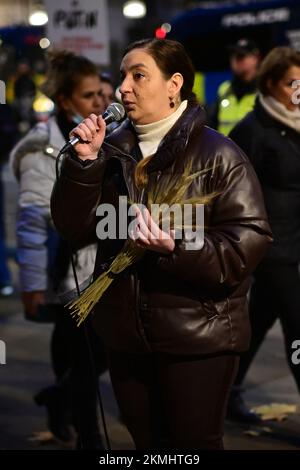 Downing Street, Londra, Regno Unito. 26th novembre 2022. I manifestanti a Londra sabato hanno segnato la giornata del ricordo di Holodomor, per commemorare la carestia provocata dall'uomo che negli anni '1930s ha ucciso milioni di persone in Ucraina quando faceva parte dell'Unione Sovietica. Foto Stock