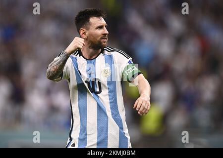 Lusail, Qatar. 26th Nov 2022. Foto Fabio Ferrari/LaPresse 26 Novembre 2022 Qatar - Sport - Calcio - Qatar 2022 - Coppa del mondo FIFA - Argentina vs Messico - Gruppo C - Fase a Gironi - Lusail Stadium.nella foto: Esultanza Leo messi 26 novembre 2022, Qatar - sport - Calcio - Qatar 2022- Coppa del mondo FIFA - Argentina vs Messico - Gruppo C - stage di gruppo - Lusail Stadium. Nella foto: Leo messi/PRESSINPHOTO/Sipa USA Credit: Sipa USA/Alamy Live News Foto Stock