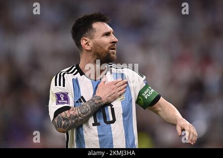 Lusail, Qatar. 26th Nov 2022. Foto Fabio Ferrari/LaPresse 26 Novembre 2022 Qatar - Sport - Calcio - Qatar 2022 - Coppa del mondo FIFA - Argentina vs Messico - Gruppo C - Fase a Gironi - Lusail Stadium.nella foto: Esultanza Leo messi 26 novembre 2022, Qatar - sport - Calcio - Qatar 2022- Coppa del mondo FIFA - Argentina vs Messico - Gruppo C - stage di gruppo - Lusail Stadium. Nella foto: Leo messi/PRESSINPHOTO/Sipa USA Credit: Sipa USA/Alamy Live News Foto Stock