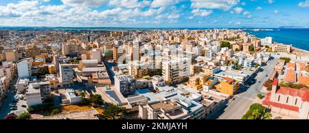 Veduta aerea del porto di Trapani, Sicilia, Italia. Foto Stock
