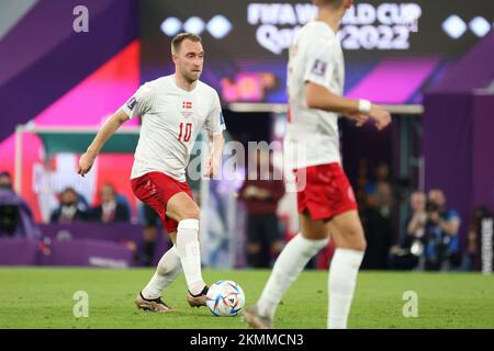 Christian Eriksen di Danimarca durante la Coppa del mondo FIFA 2022, partita di calcio del Gruppo D tra Francia e Danimarca il 26 novembre 2022 allo Stadio 974 di Doha, Qatar - Foto: Jean Catuffe/DPPI/LiveMedia Foto Stock