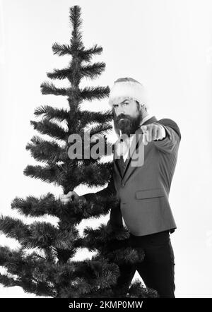 Il regista con barba si prepara per Natale. Foto Stock