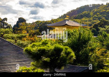 Vista panoramica del tempio dorato di Kinkaku-ji all'autunno di Kyoto in Giappone Foto Stock