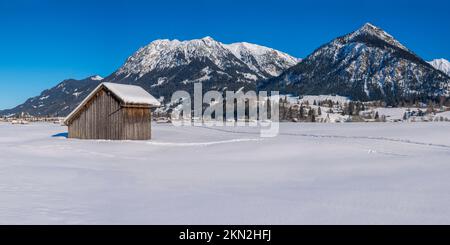 Lorettowiesen, Oberstdorf, dietro Rubihorn, 1957m, Gaisalphorn, 1953m, Schattenberg, 1845m, Allgäu Alps, Allgäu, Baviera, Germania, Europa Foto Stock