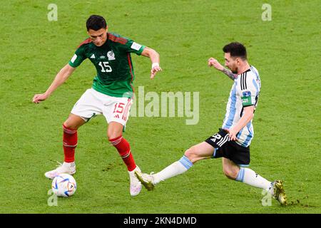 Lusail, Qatar. 14th Set, 2022. Lusail, Qatar, 26th 2022 novembre: Hector Moreno del Messico e Lionel messi dell'Argentina durante una partita tra Argentina e Messico, valida per la fase di gruppo della Coppa del mondo, tenutasi all'Estadio Nacional de Lusail di Lusail, Qatar. (Marcio Machado/SPP) Credit: SPP Sport Press Photo. /Alamy Live News Foto Stock