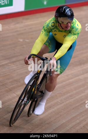 Matthew RICHARDSON of Australia nello sprint ciclistico maschile ai giochi del Commonwealth del 2022 nel Velodrome, Queen Elizabeth Olympic Park, Londra. Foto Stock