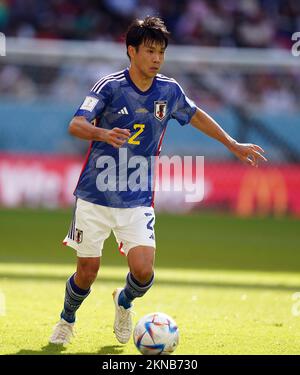 Miki Yamane del Giappone durante la partita del Gruppo e della Coppa del mondo FIFA allo stadio Ahmad Bin Ali, al-Rayyan, Qatar. Data immagine: Domenica 27 novembre 2022. Foto Stock