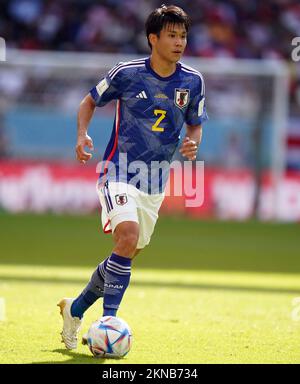 Miki Yamane del Giappone durante la partita del Gruppo e della Coppa del mondo FIFA allo stadio Ahmad Bin Ali, al-Rayyan, Qatar. Data immagine: Domenica 27 novembre 2022. Foto Stock