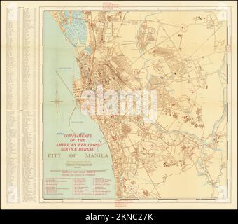 Pianta vintage della citta' di Manila e area intorno ad essa dal 20th secolo. Le mappe sono ben illustrate a mano e incise mostrandola al momento. Foto Stock