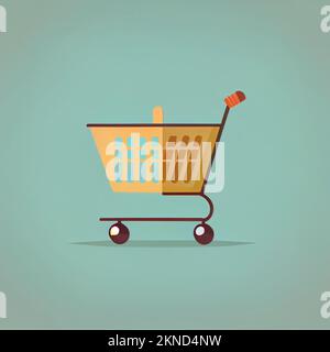 Carta da parati cartoon carrello piatto. Design piatto moderno per lo shopping online disegno di layout del sito web. Sfondi minimalisti Foto Stock