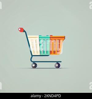 Carta da parati cartoon carrello piatto. Design piatto moderno per lo shopping online disegno di layout del sito web. Sfondi minimalisti Foto Stock
