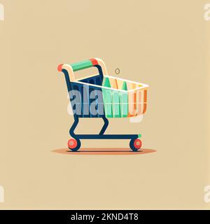 Carta da parati cartoon carrello piatto. Design piatto moderno per lo shopping online disegno di layout del sito web. Sfondi minimalisti Foto Stock