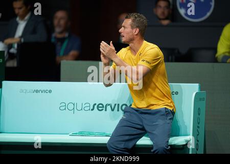 Lleyton Hewitt, Capitano d'Australia visto durante la Coppa Davis da Rakuten finale 8 al Palacio de Deportes Martin Carpena.Final Score; Denis Shapovalov 2:0 Thanasi Kokkinakis. Foto Stock