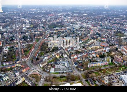 Vista aerea, vista della città con Hölkeskampring e Westring a Herne-Mitte a Herne, zona della Ruhr, Renania settentrionale-Vestfalia, Germania, Città, DE, Europa, Herne, Foto Stock