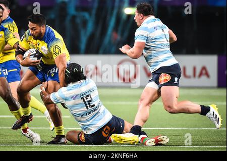 27 novembre 2022, Nanterre, Francia: George MOALA di Clermont durante la TOP 14 match tra Racing 92 e ASM Clermont Auvergne a Parigi la Defense Arena il 27 novembre 2022 a Nanterre vicino a Parigi, Francia. (Credit Image: © Matthieu Mirville/ZUMA Press Wire) Foto Stock