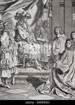 Luigi XIV ricevendo un discorso al suo ingresso a Parigi, 1660. Luigi XIV, 1638 – 1715, aka Luigi il Grande o il Re Sole. Re di Francia, 1643-1715. From Modes and Manners, pubblicato nel 1935. Foto Stock