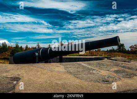 10 pollici, 32 tonnellate Mk. I Breechloading Gun (numero di serie 5), a Fort McNab National Historic Site McNabs Island, Nuova Scozia, Canada Foto Stock