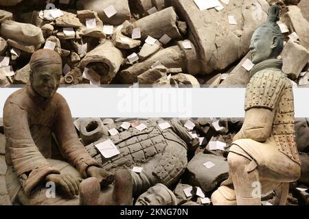 L'Esercito di Terracotta è un insieme di statue poste nel mausoleo del primo imperatore Qin, posto nella città di Xi'an Cina. Foto Stock