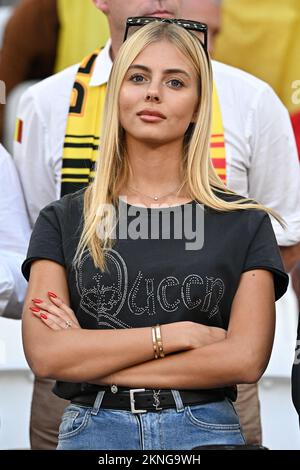 La moglie Kevin De Bruyne, Michele Lacroix, partecipa alla partita Belgio/Marocco della Coppa del mondo FIFA Qatar 2022 allo stadio al Thumama di Doha, Qatar, il 27 novembre 2022. Foto di Laurent Zabulon/ABACAPRESS.COM Foto Stock