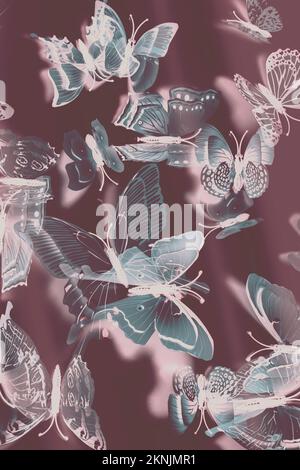 Arte grafica su uno sfondo mistico di motivi farfalla in un astratto grazioso. Fantasy flutters Foto Stock