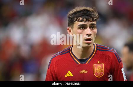 Al Khor, Qatar. 27th Nov 2022. Pedri in Spagna è stato raffigurato durante una partita di calcio tra Spagna e Germania, nel Gruppo e della Coppa del mondo FIFA 2022 allo stadio al Bayt di al Khor, Stato del Qatar, domenica 27 novembre 2022. BELGA PHOTO VIRGINIE LEFOUR Credit: Agenzia Notizie Belga/Alamy Live News Foto Stock