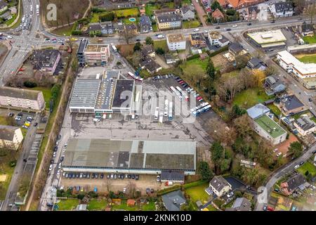 Vista aerea, deposito Kamen VKU Verkehrsgesellschaft Kreis Unna società di autobus a Kamen, nella regione della Ruhr, Renania settentrionale-Vestfalia, Germania, autobus, DE, Europa, Comm Foto Stock