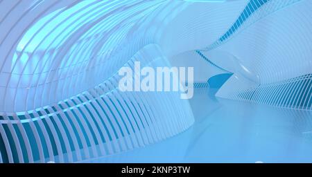 sfondo con corridoio architettonico parametrico curvo in tonalità blu. rendering 3d Foto Stock