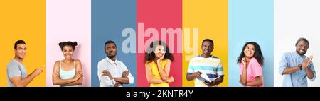 Set di giovani afro-americani su sfondo colorato Foto Stock