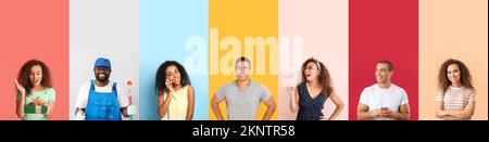 Collezione di giovani afro-americani su sfondo colorato Foto Stock
